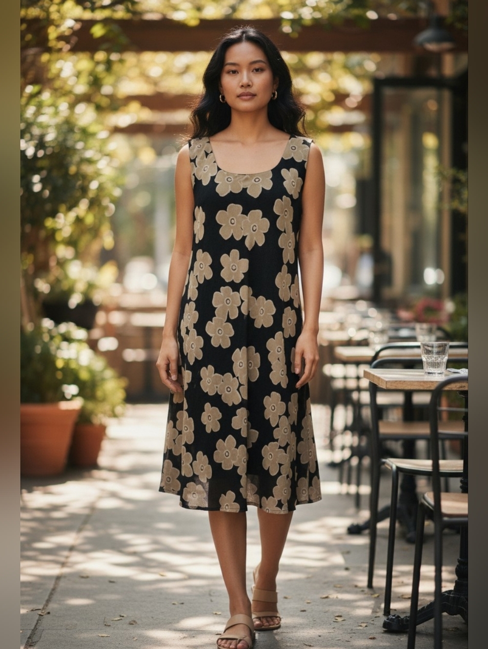 Dana Kay Floral Black and Cream Dress